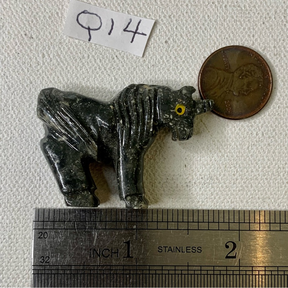 Grey Soapstone Carved Unicorn Figurine Miniature Stone Animal Carving Yellow Eye - Picture 12 of 15